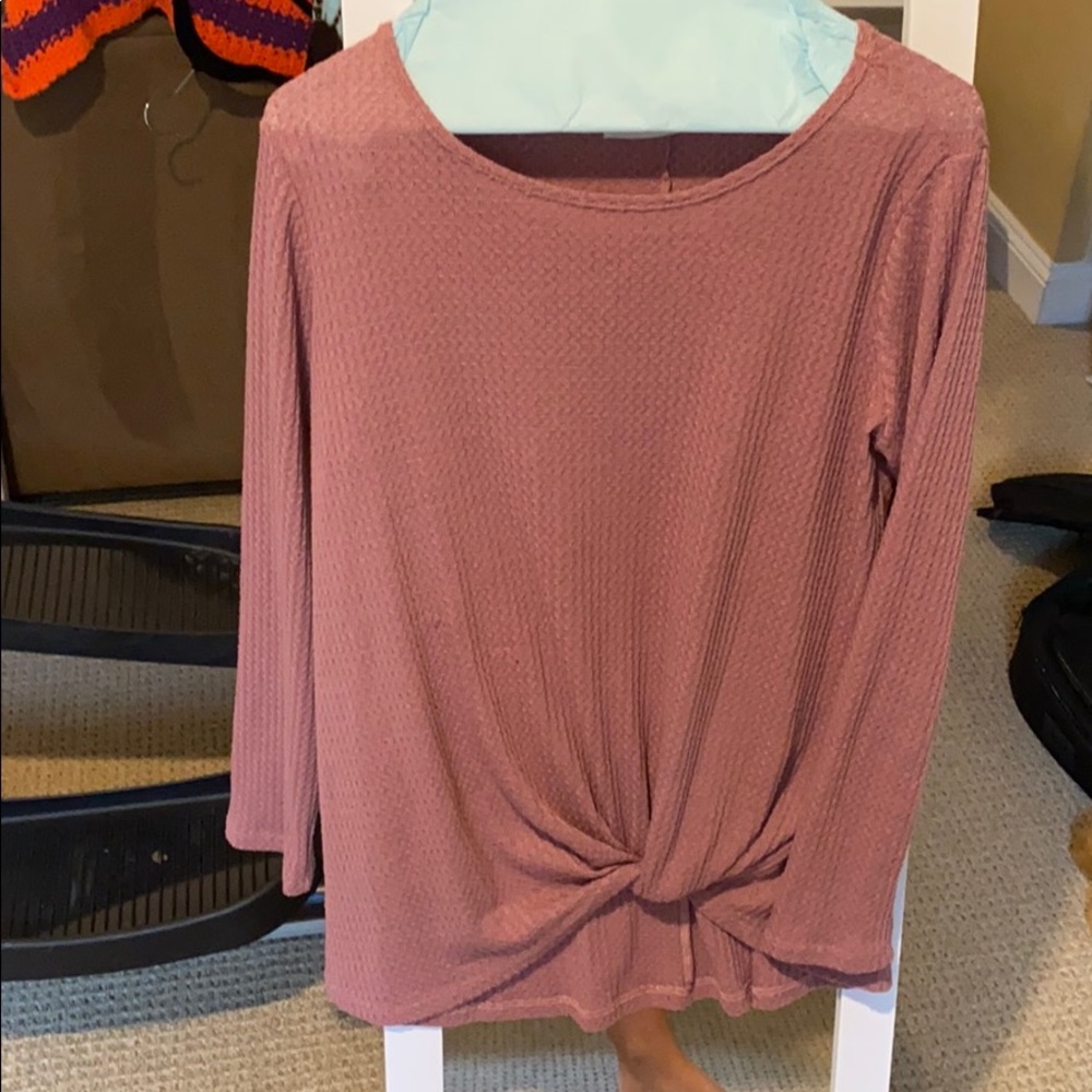 Long sleeve pink waffle knit top